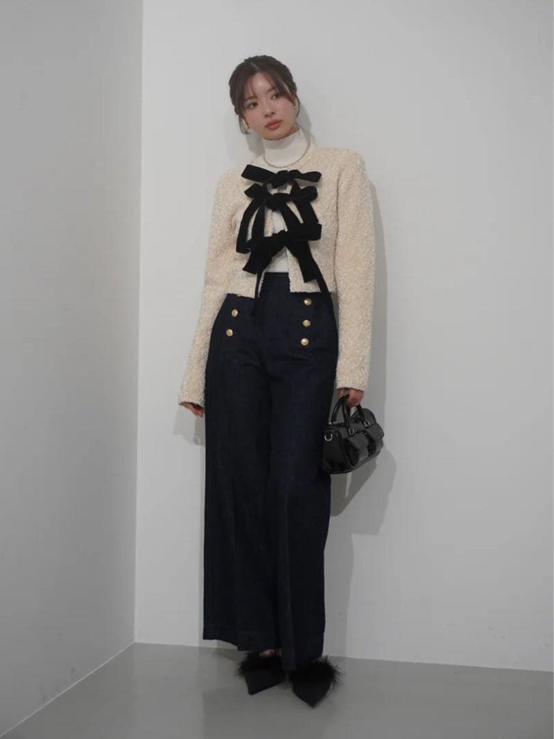 【超美品】eimyistoire フロントリボンニットトップス ホワイト