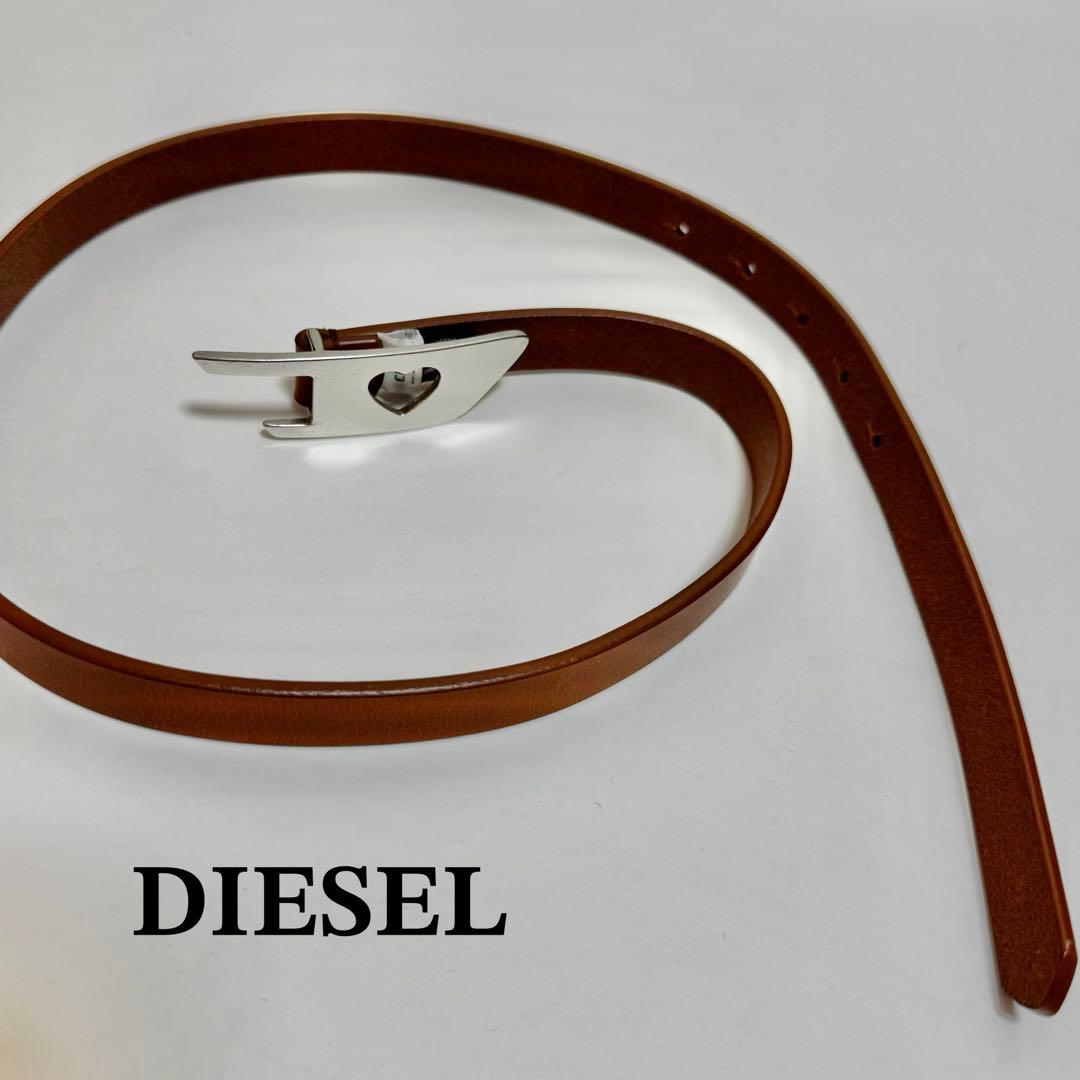 【美品】DIESEL 牛革 ハートバックルベルト 80㎝ ブラウン