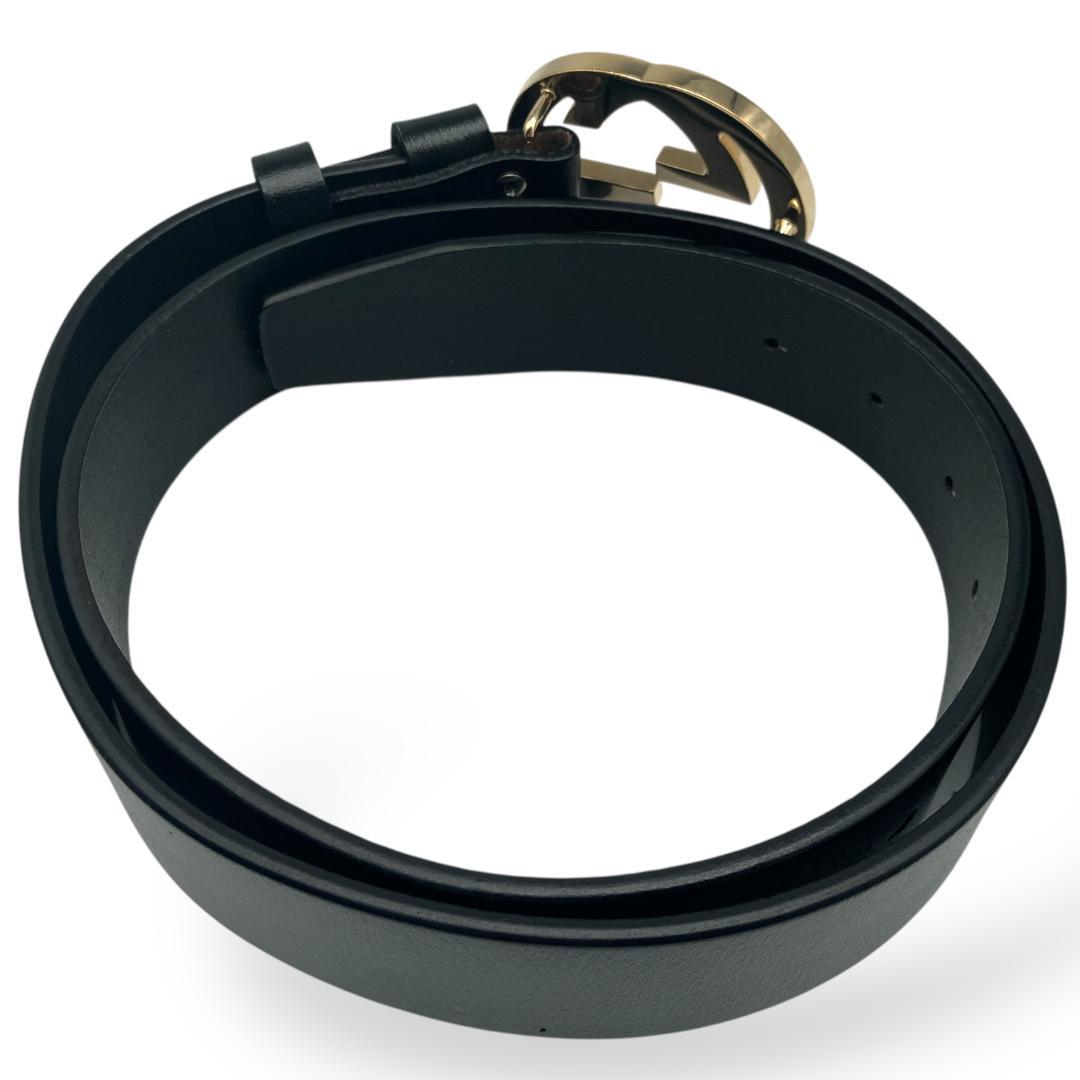 GUCCI グッチ インターロッキングバックル ベルト付き ゴールド ブラック