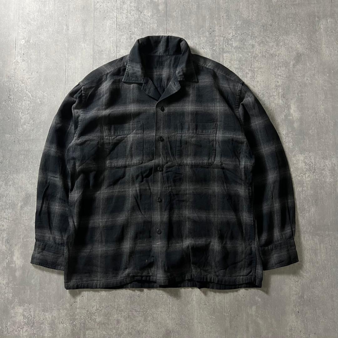 90s オープンカラー　開襟シャツ　オンブレチェック　シャドーチェック