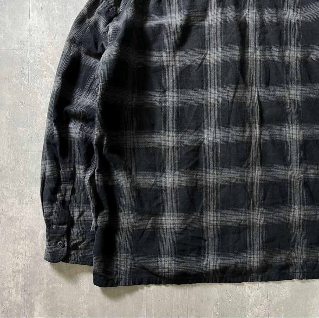 90s オープンカラー　開襟シャツ　オンブレチェック　シャドーチェック