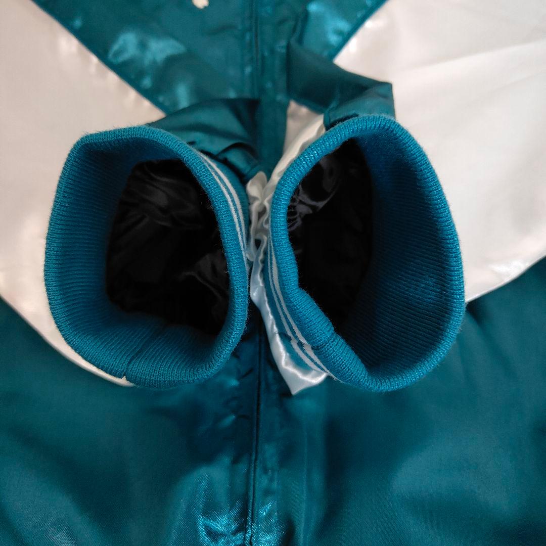 一心如鏡 スカジャン 風神雷神 刺繍 桜 月 和柄 サテン ブルーグリーン L