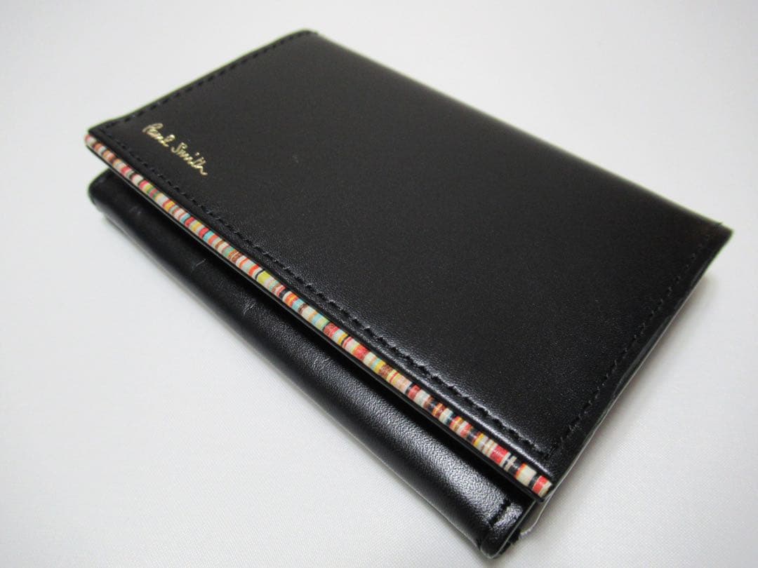 ポールスミス 新品訳あり！マルチストライプポイント牛革名刺入れ カードケース