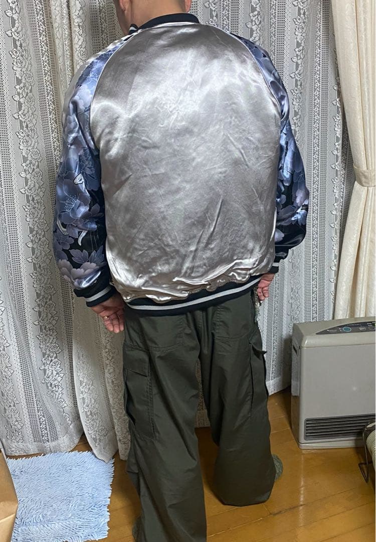 白い蛇刺繍 シルバー スカジャン XL