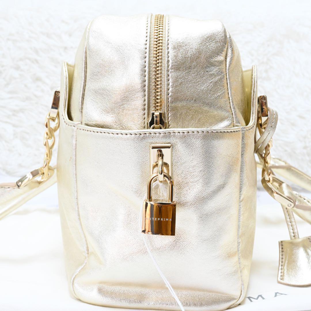 未使用 タグ付き AntePrima ミニボストンバッグ 特殊加工 ゴールド