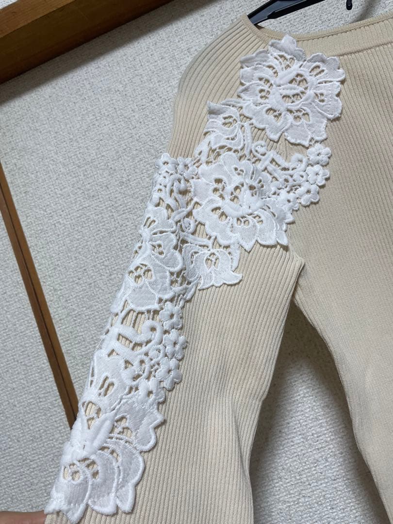 2回着用 エムズグレイシー40size お袖フリルとレース エレガントなニット