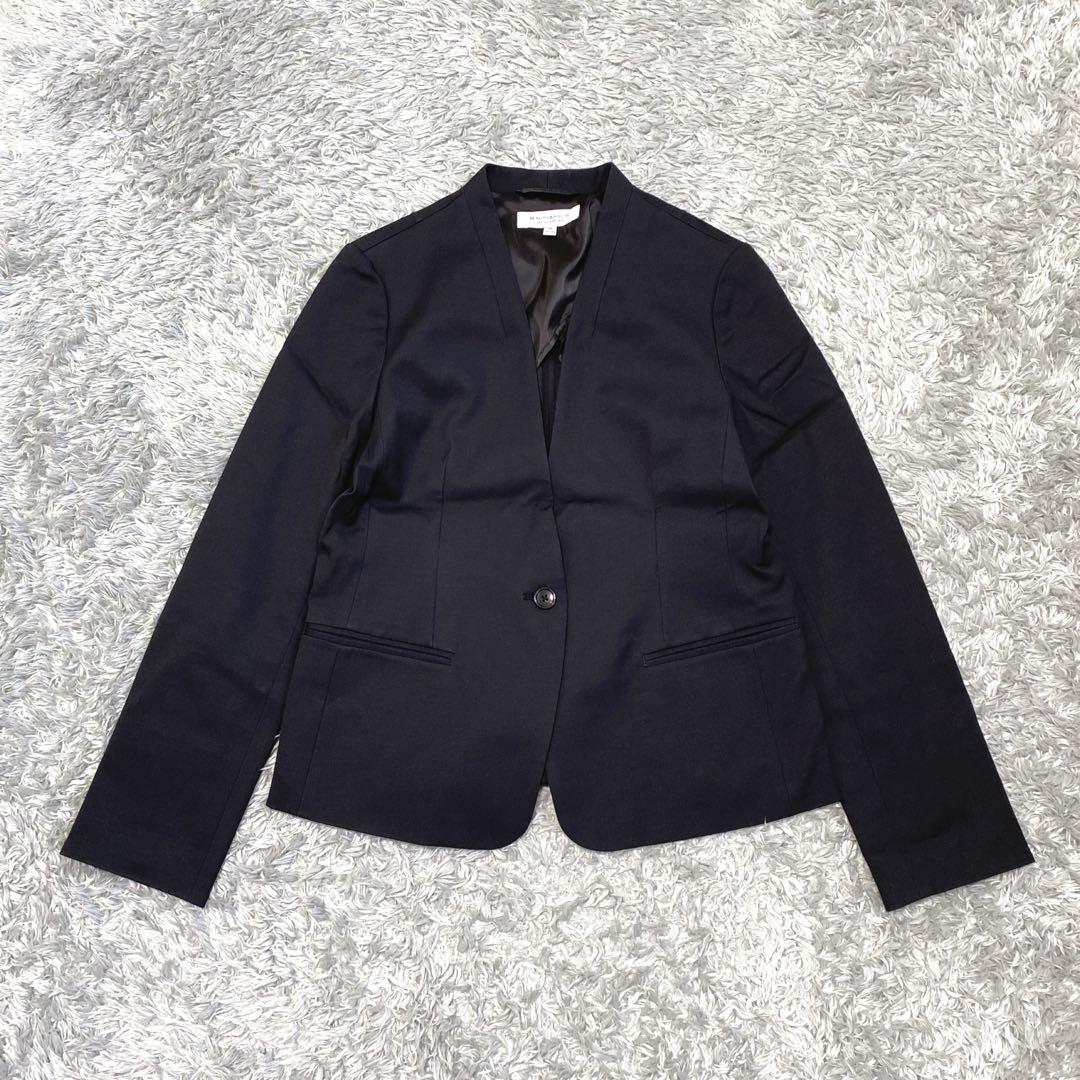 美品　ビューティ＆ユース　ピケカラーレスジャケット　トラウザーパンツ　スーツ　M