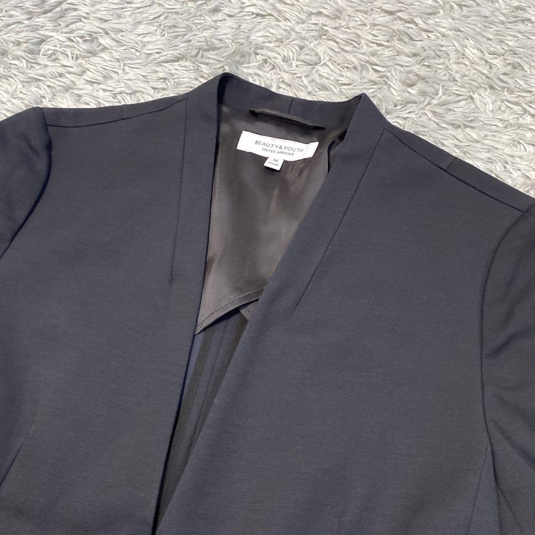 美品　ビューティ＆ユース　ピケカラーレスジャケット　トラウザーパンツ　スーツ　M