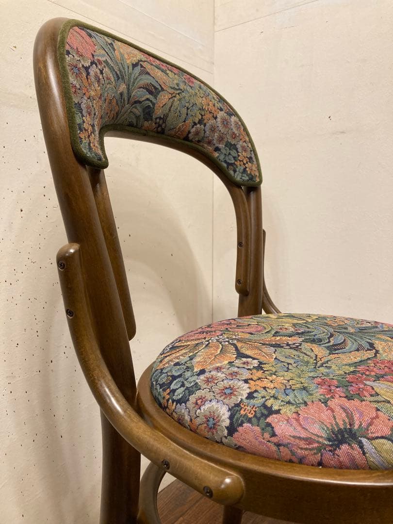 秋田木工 曲木椅子 ゴブラン織 カフェチェア スツール アンティーク