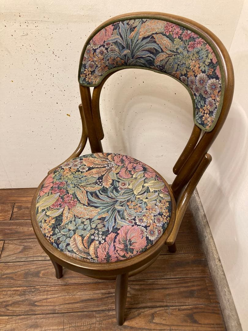 秋田木工 曲木椅子 ゴブラン織 カフェチェア スツール アンティーク