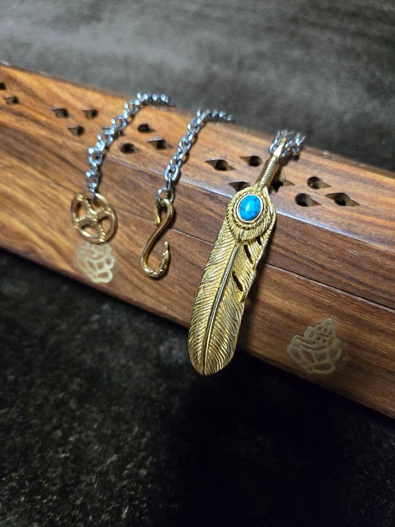 ゴールドフェザー ネックレス ターコイズ