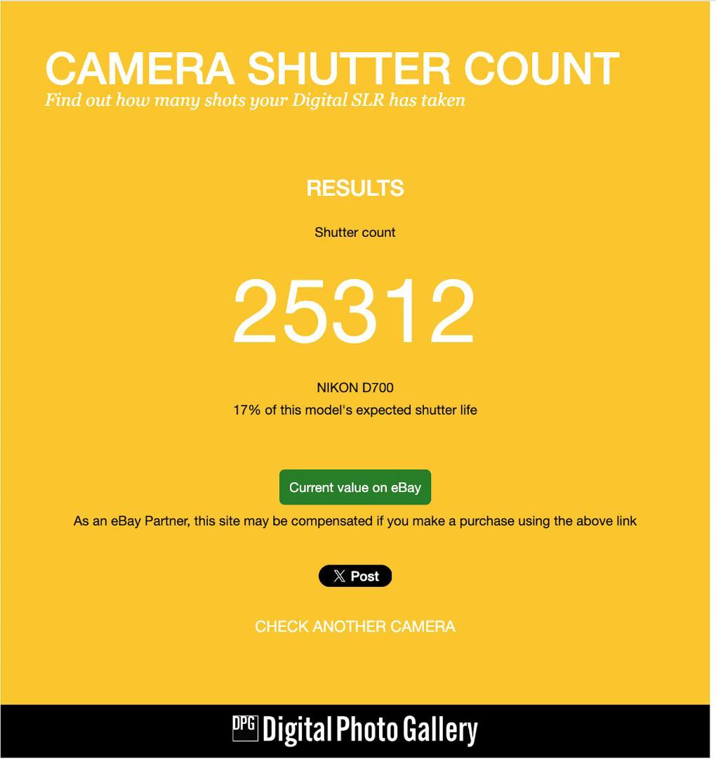 Nikon D700 – シャッター回数 25,312回
