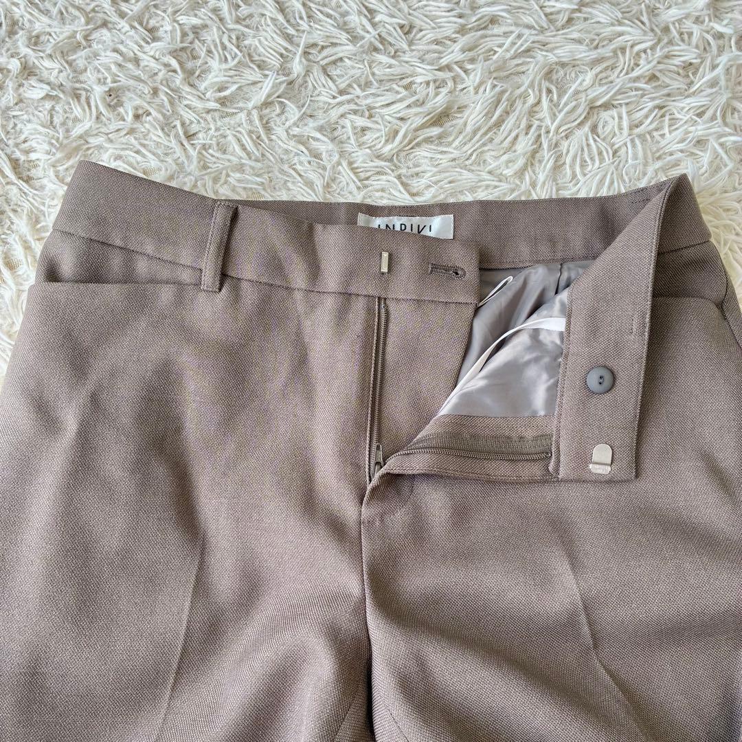 INDIVI 洗える ストレッチ ジャケット テーパードパンツ セット ブラウン