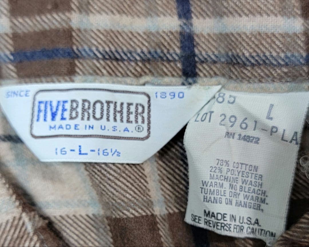 希少色 マルチブラウン USA製 FIVE BROTHER ネルシャツ L