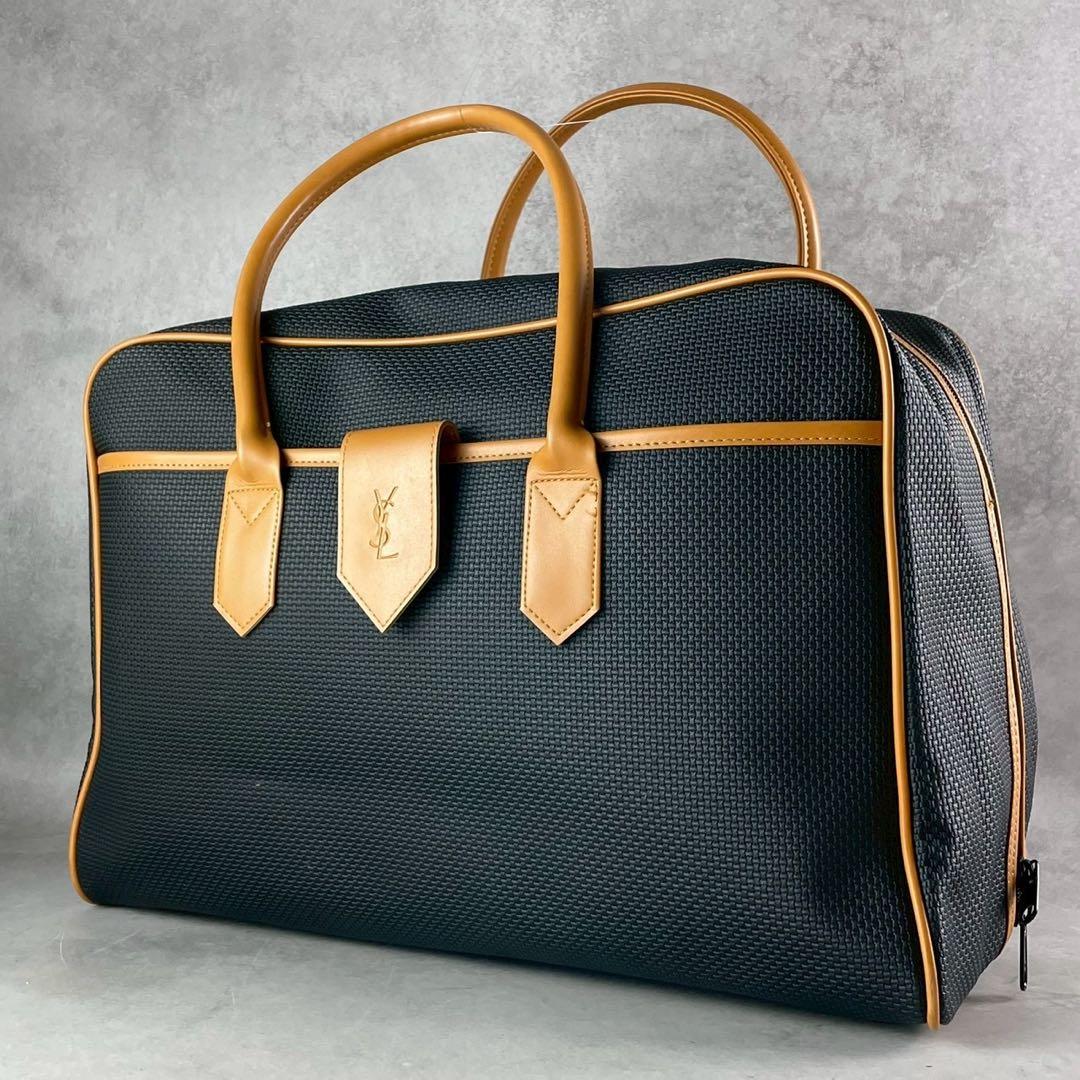 希少/美品 イヴサンローラン ボストンバッグ YSLロゴ 旅行 大容量 レザー
