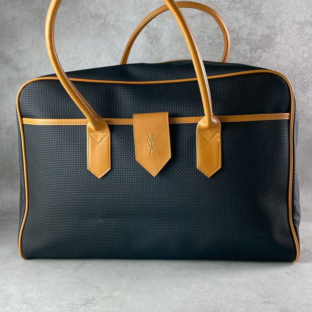 希少/美品 イヴサンローラン ボストンバッグ YSLロゴ 旅行 大容量 レザー