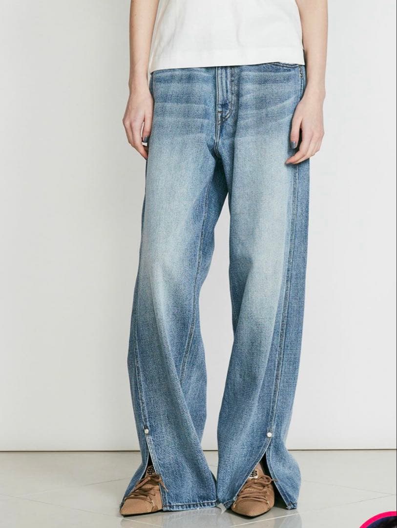 ダブルスタンダードクロージング×AKKO スリットヘムバギーパンツ デニム