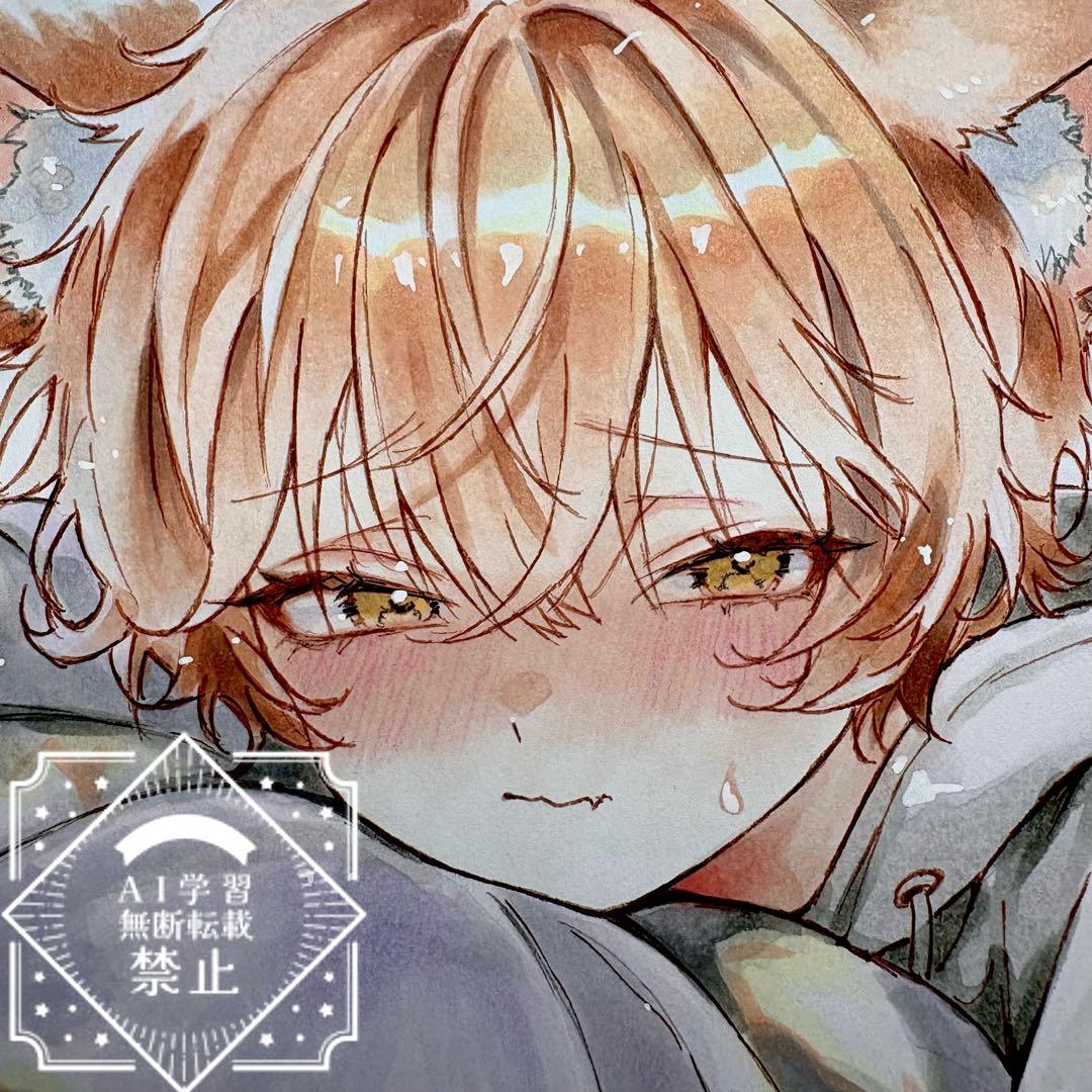 苺*様 一点物 オリジナル 色紙 手描きイラスト アナログ 男の子 創作 原画