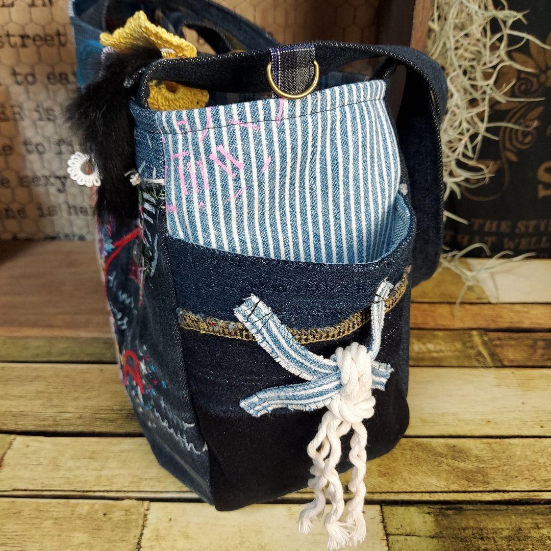 【ぽこぽん】刺繍デニムバックNo.633　刺繍ポーチNo.183