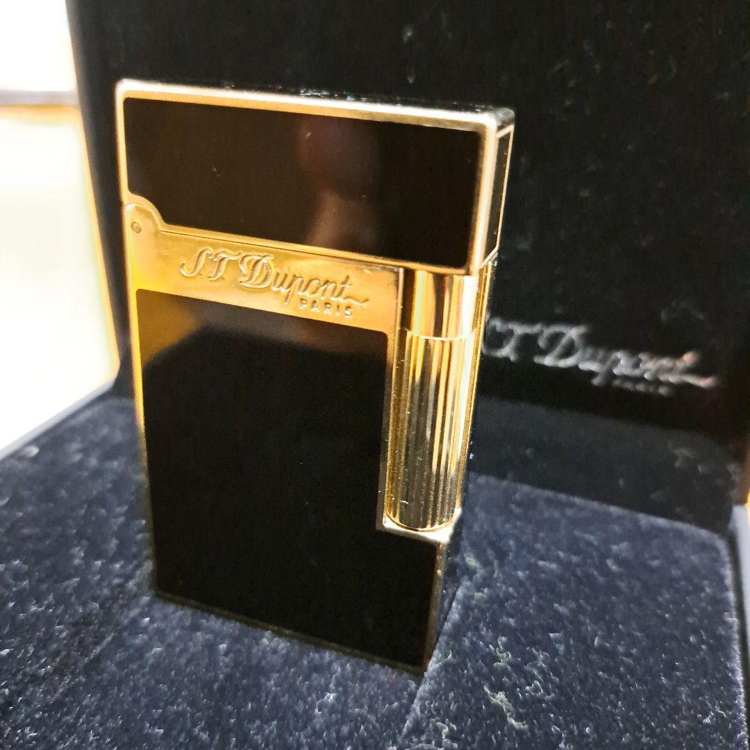 ◇美品デュポンライター、ライン2、純正黒漆、ブラックゴールド◇