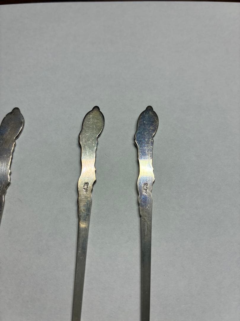 銀製　菓子楊枝　鶴亀　5本セット