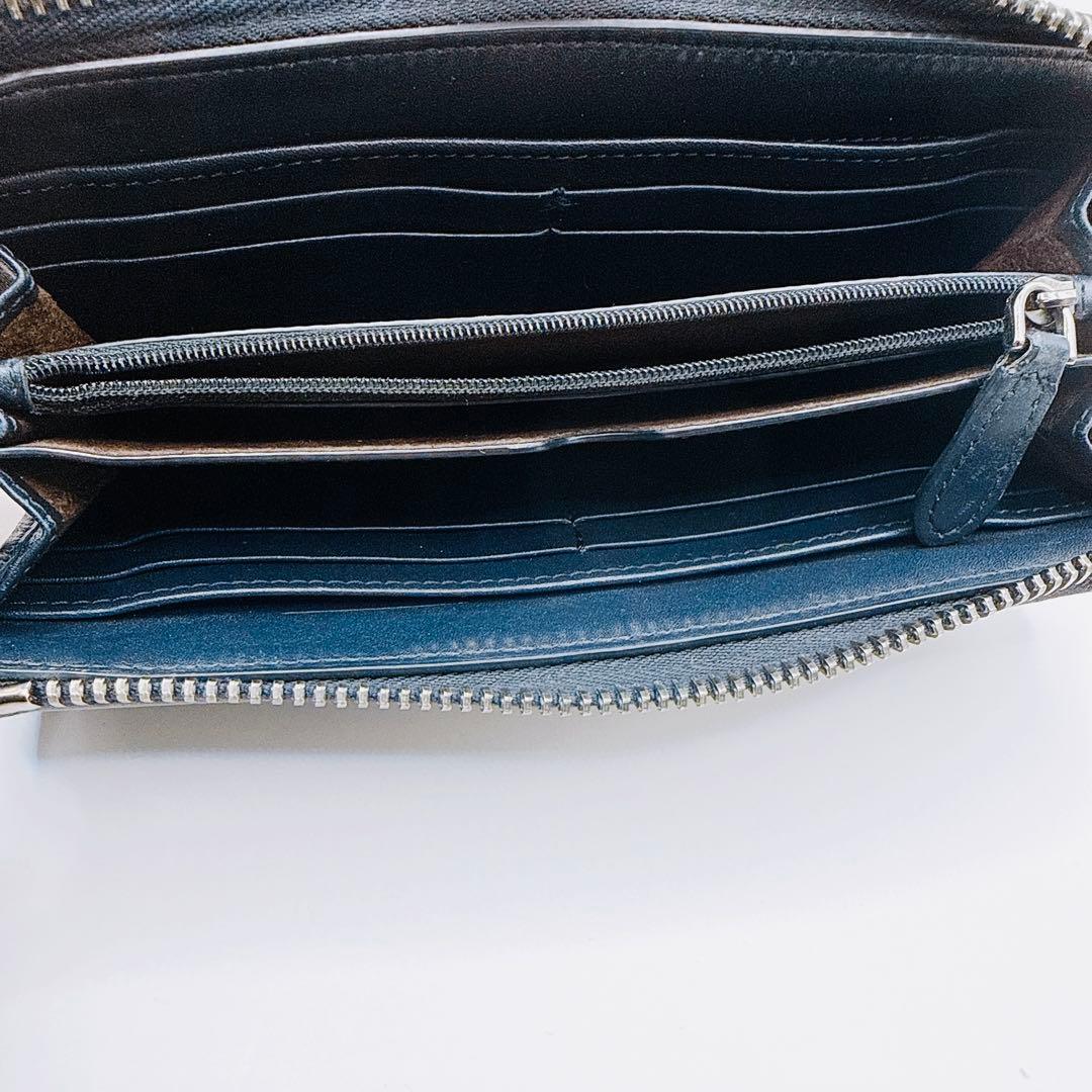 エルメネジルドゼニア　長財布　編み込みレザー　L字ファスナー　伊　黒