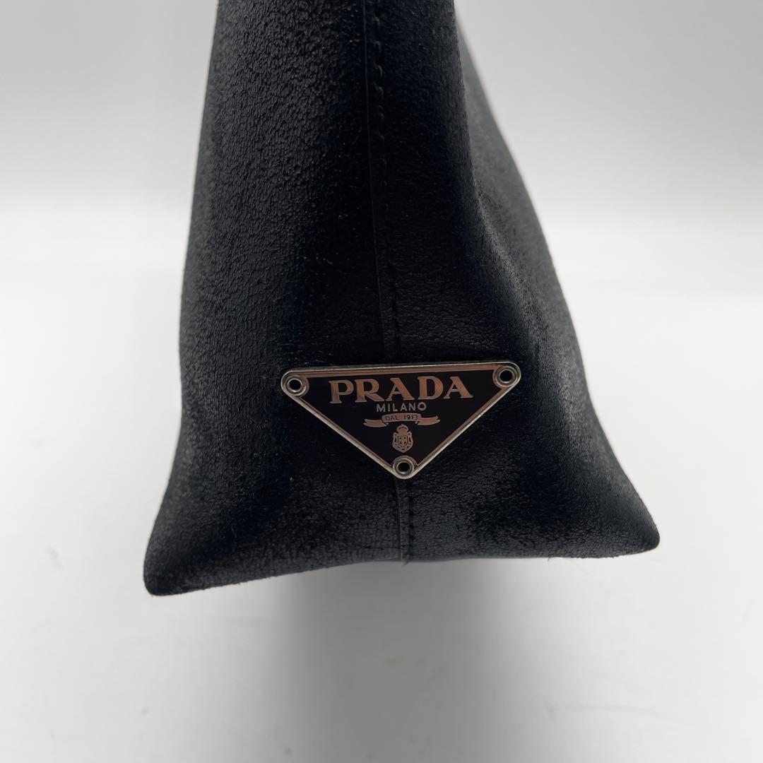 希少 プラダ レザー トートバッグ 三角プレート ブラック