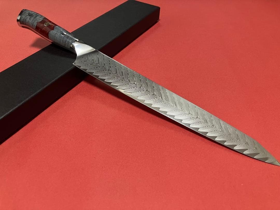 V金10号73層ダマスカス 筋引包丁 G10＋レジン柄 270mm