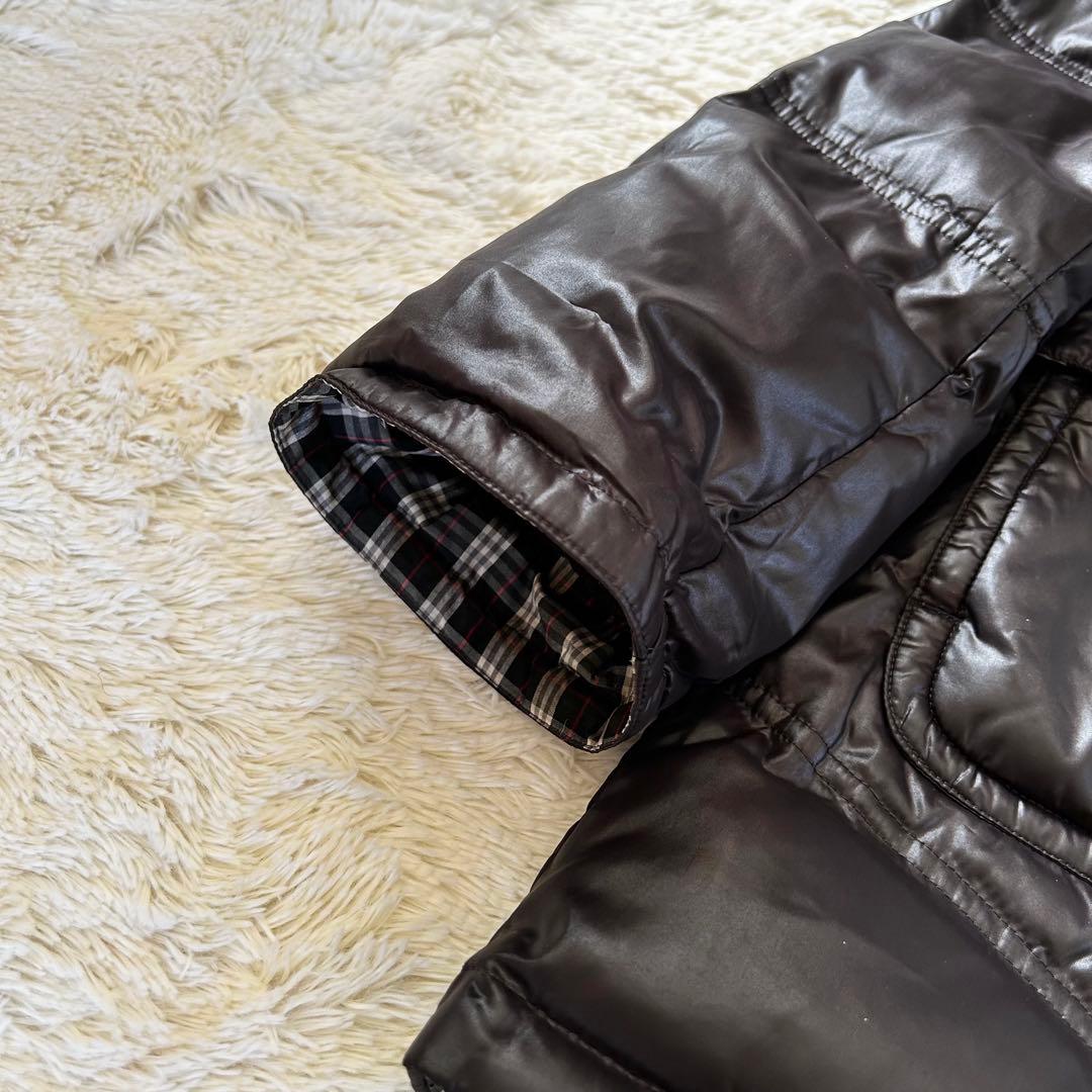 バーバリーブルーレーベル ダウンコート 裏地チェック ブラック ダウン80% M