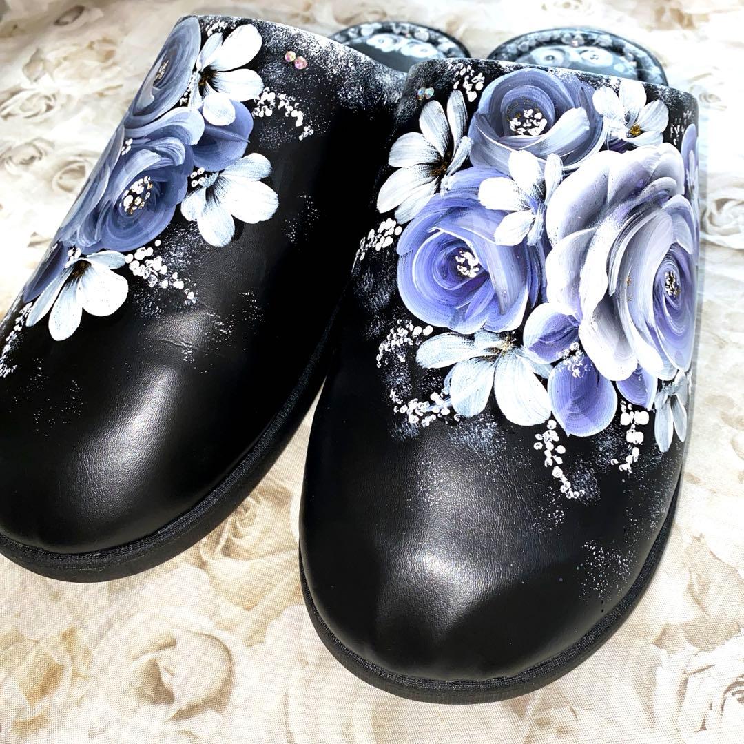 スマホ水筒ショルダー　サンダル　薔薇　手描き　トールペイント