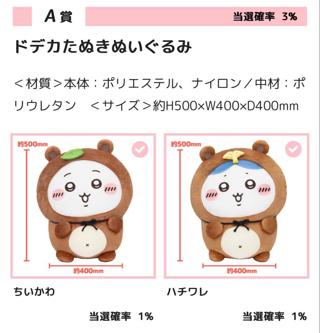 ちいかわ たぬきだもんくじ A賞 ちいかわ ハチワレ 2個セット おまけつき