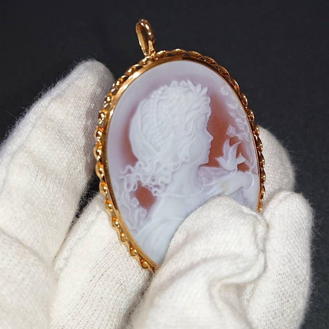【処分価格☆】カメオ 手彫り K18枠 ブローチ ペンダントトップ 美品