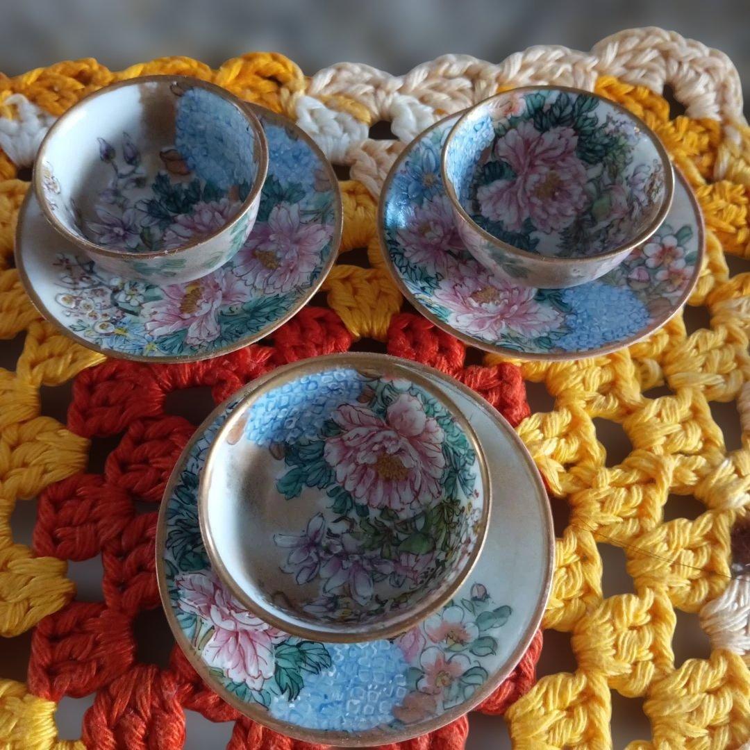 九谷焼　鏑木　お猪口3セット　アンティーク