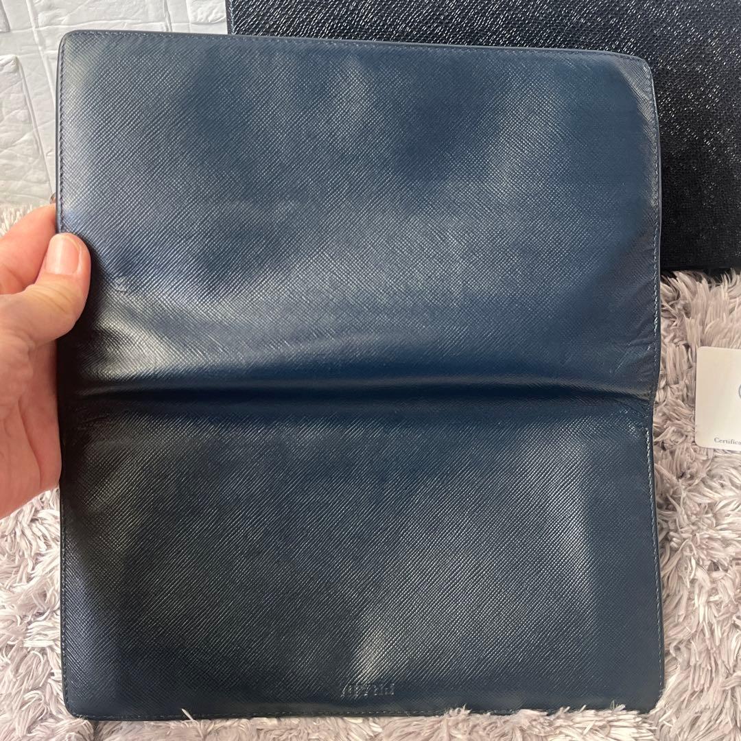良品✨PRADA 大きめオーガナイザー　長財布　サフィアーノ　ネイビー　メンズ