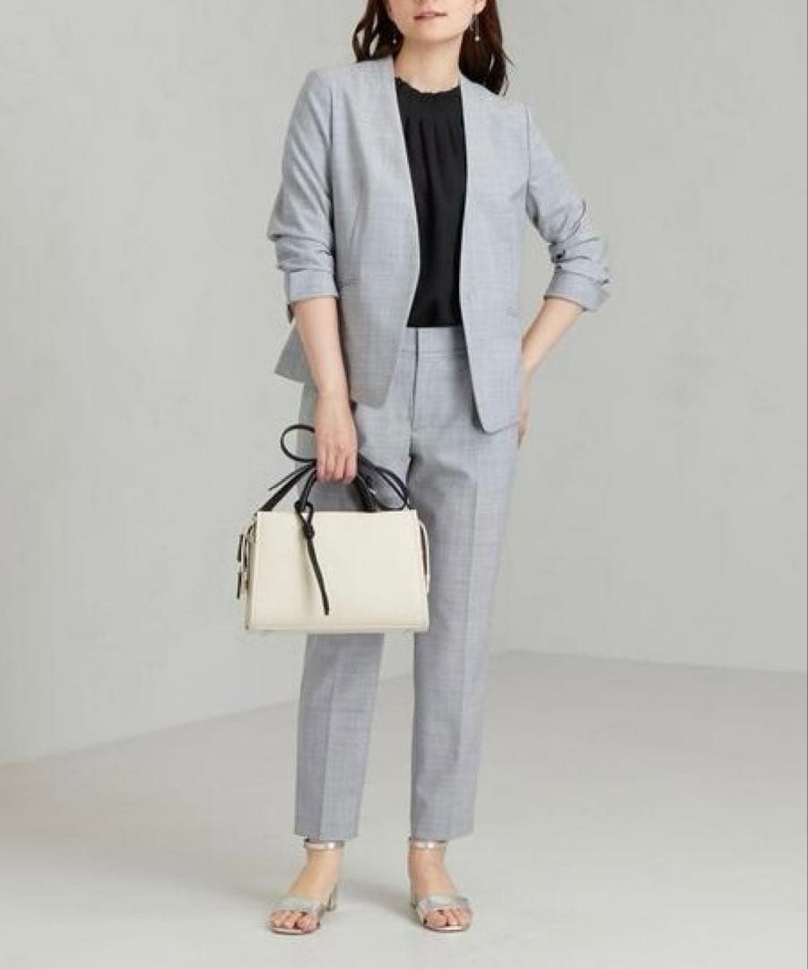 green label relaxingカチリカグレーノーラペルパンツスーツ