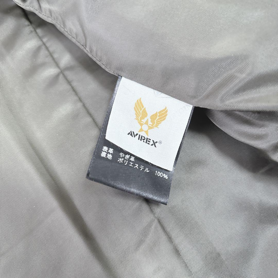 【美品】アヴィレックス　レザージャケット　カーキ　刺繍　ロゴ　やぎ革　ライダース