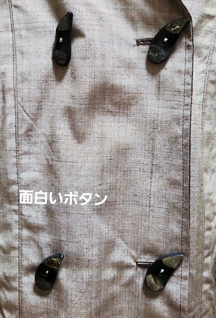 正絹結城紬&無地系紬着物リメイクリバーシブルWフ－ドコ－ト＊結城紬マフラー付き