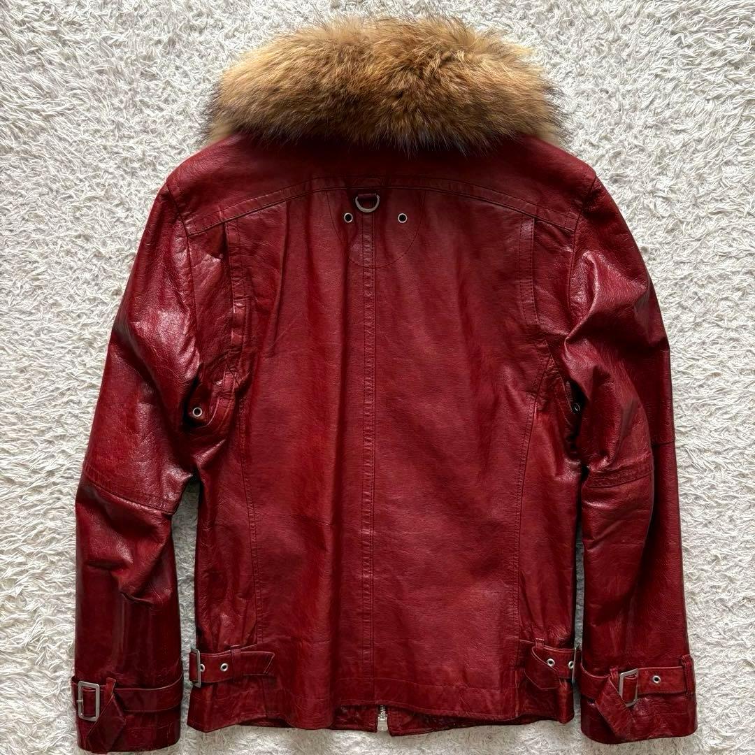 ★本革 Lサイズ★ A.S.M ライダース ダブルジップ ラクーンファー