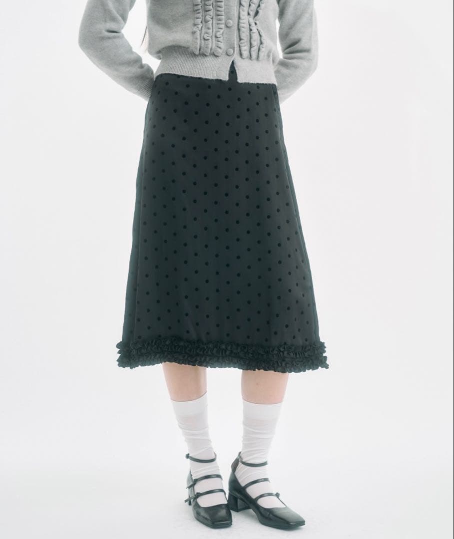 fekete ドットフリルスカート