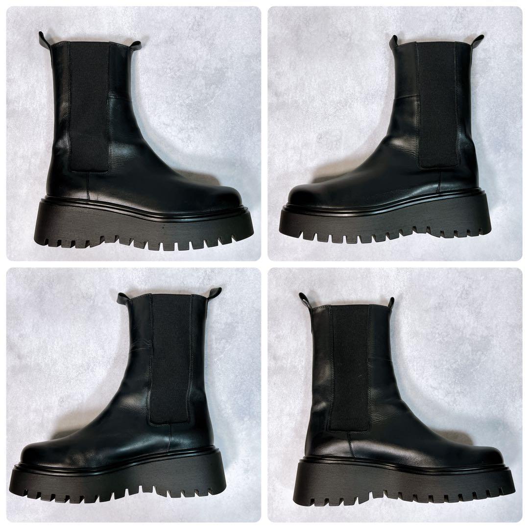 ☆美品☆【コルソローマ9】サイドゴアブーツ (37) レザー　厚底　ブラック