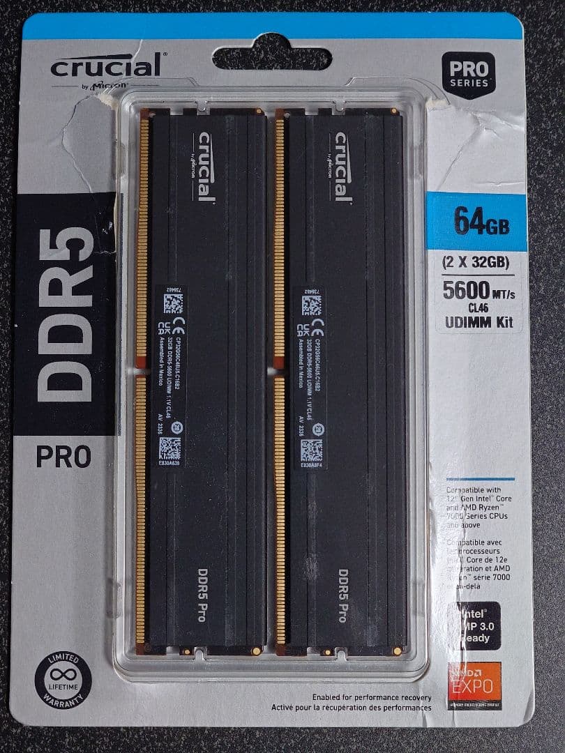 Crucial DDR5-5600 64GB (32GB 2枚)メモリ