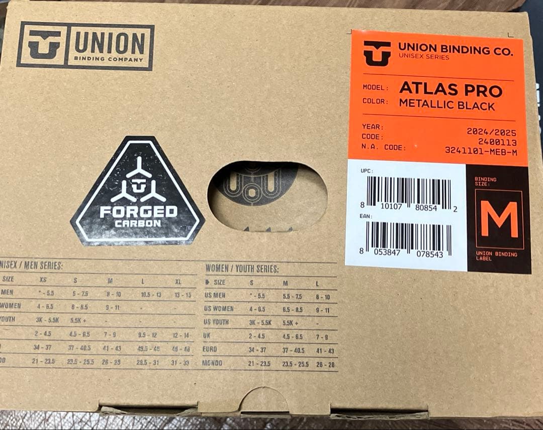 ユニオンATLAS PRO スノーボードビンディング ブラック Mサイズ