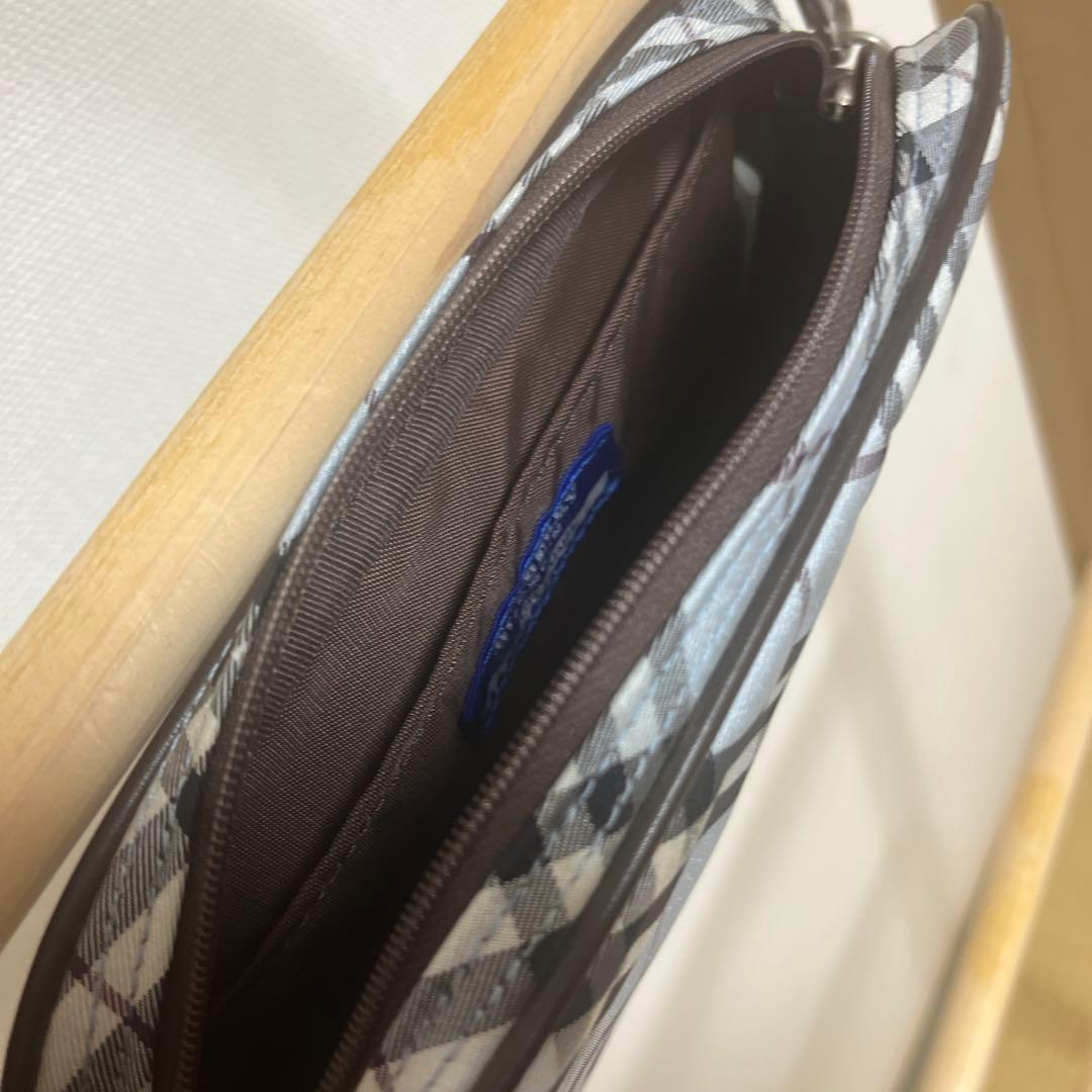 新品保管 BURBERRY バーバリー ポーチ ナイロン チェック ライトブルー