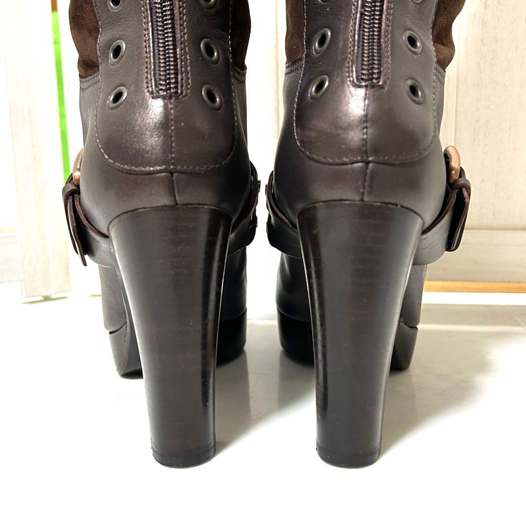 美品 CELINE スエード レザー ファー ロングブーツ 2way 36.5