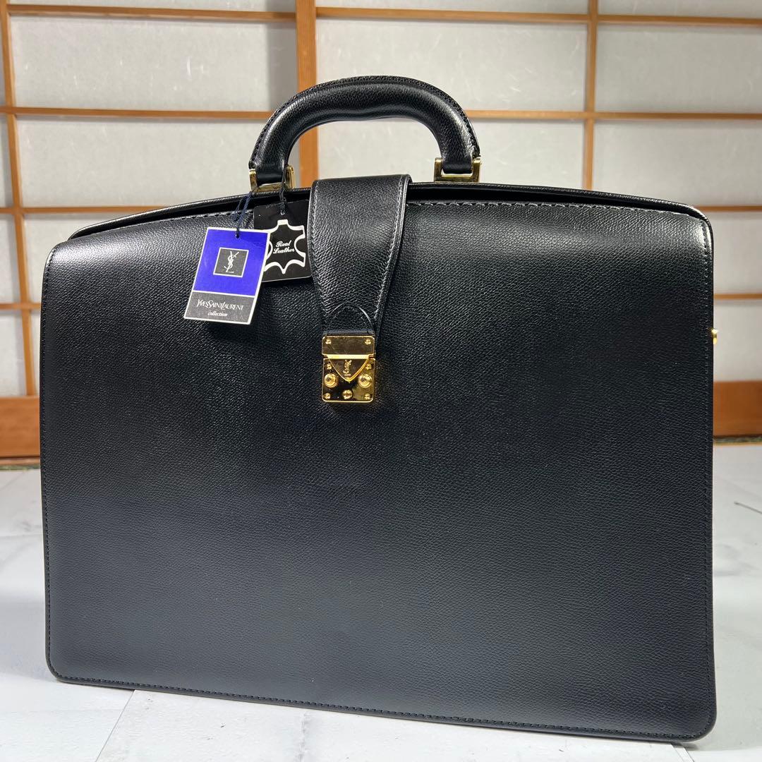 新品タグ付 イヴサンローラン ダレスバッグ レザー　黒 A4 デッドストック