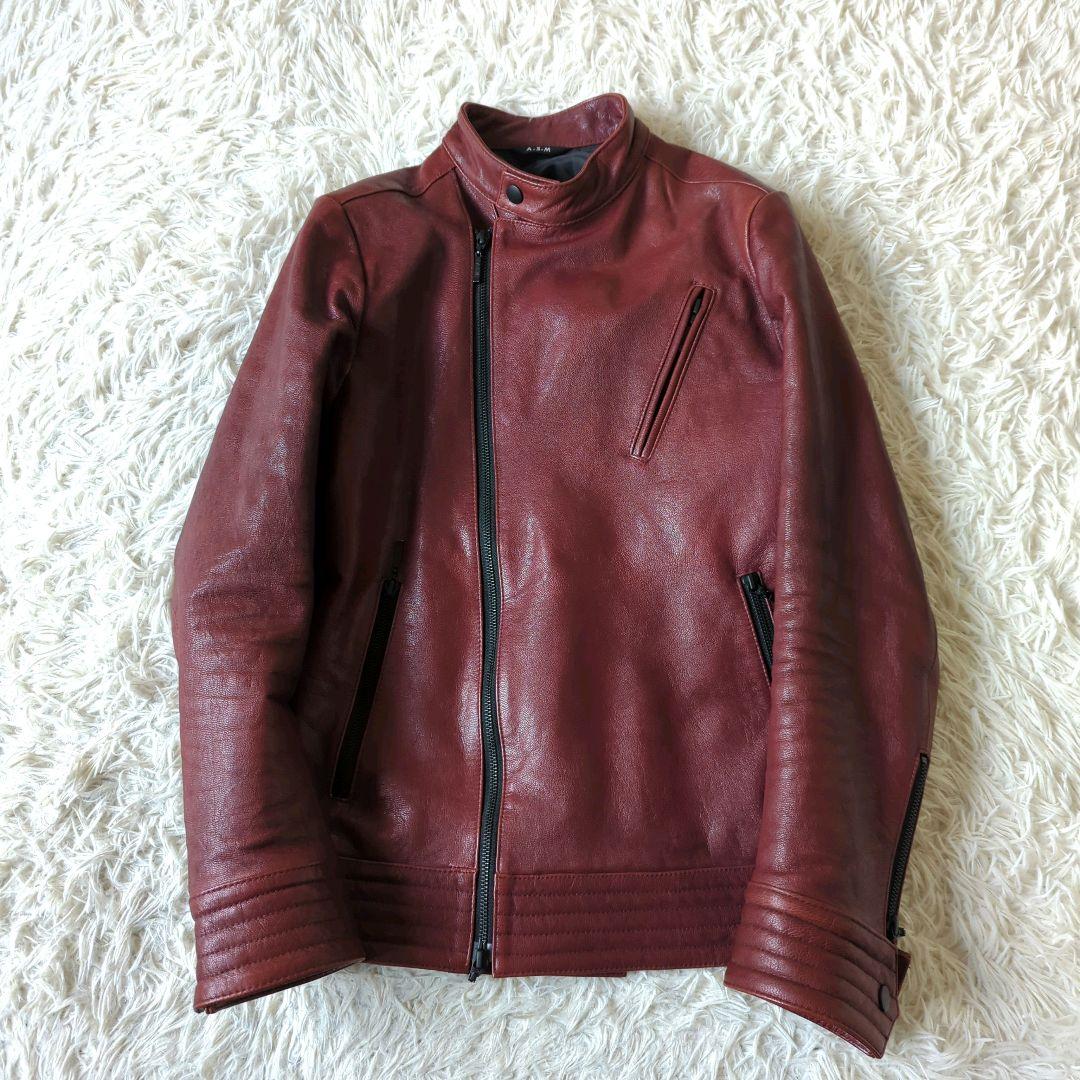 美品 A.S.M アトリエサブメン シングルライダース 本革 バーガンディ L