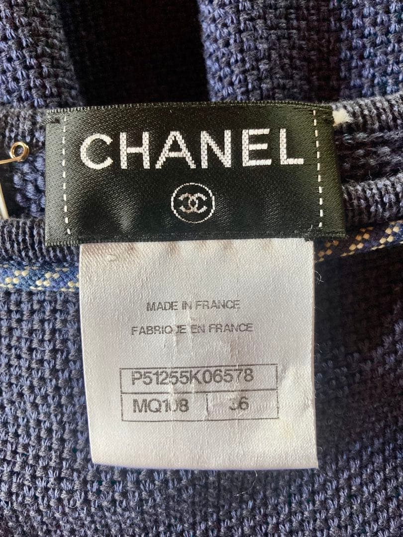 CHANEL サマーニット ノースリーブ ワンピース ドレス 36 ネイビー