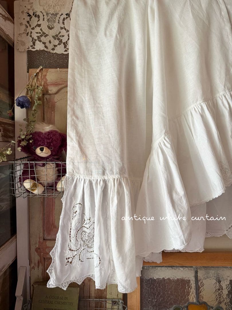 アンティーク刺繍レースのふりふりカーテンஐ⋆*ナチュラルリネン