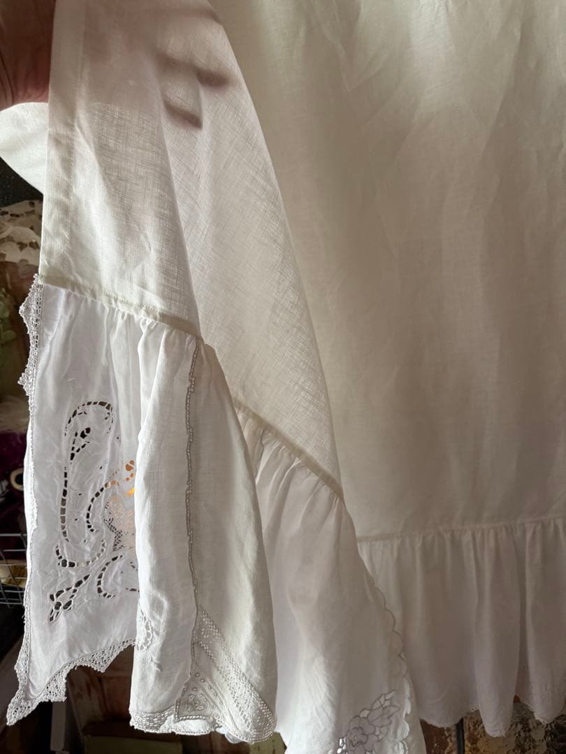 アンティーク刺繍レースのふりふりカーテンஐ⋆*ナチュラルリネン