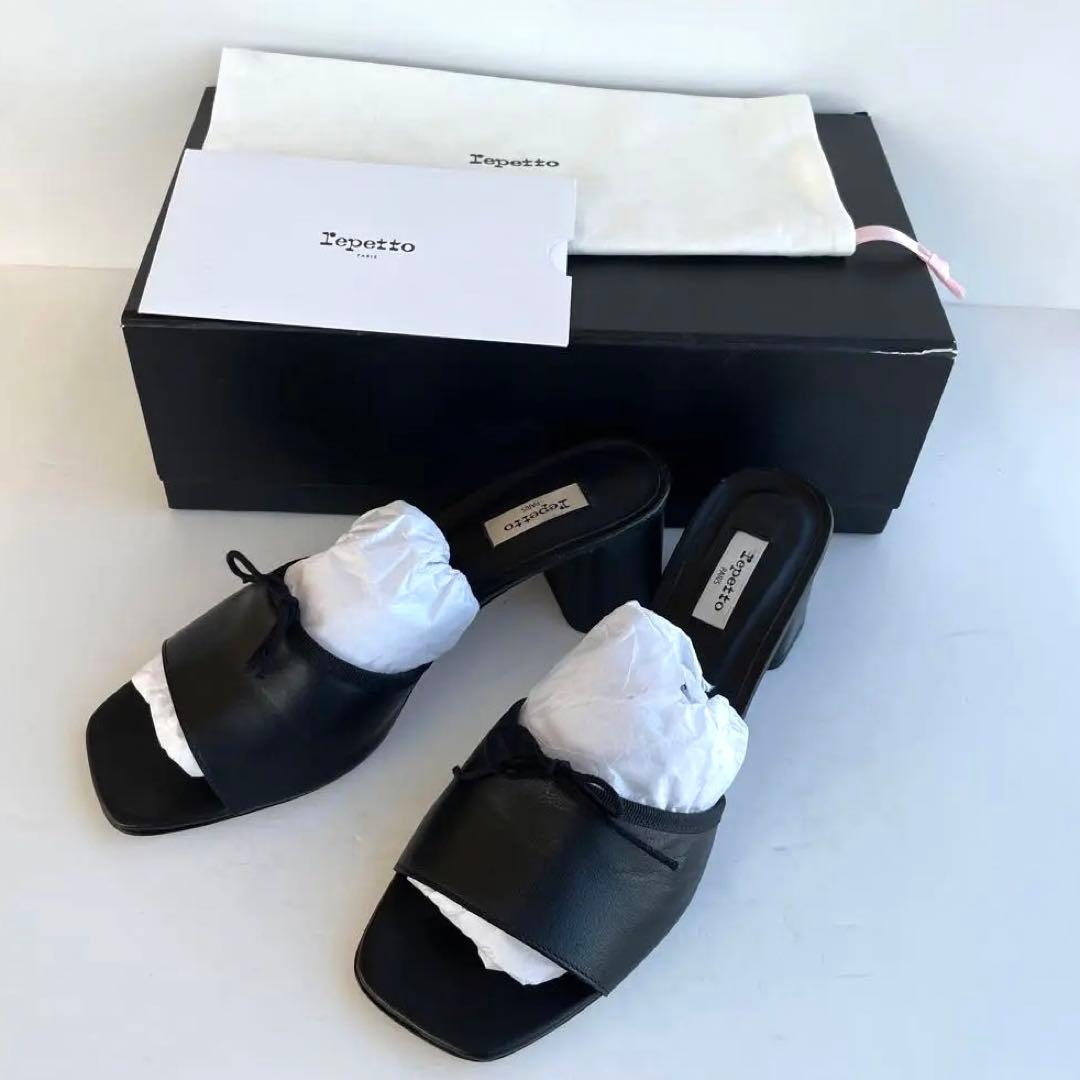 超美品☆Repetto サンダル 本革 リボン 黒　1227T 24.5cm
